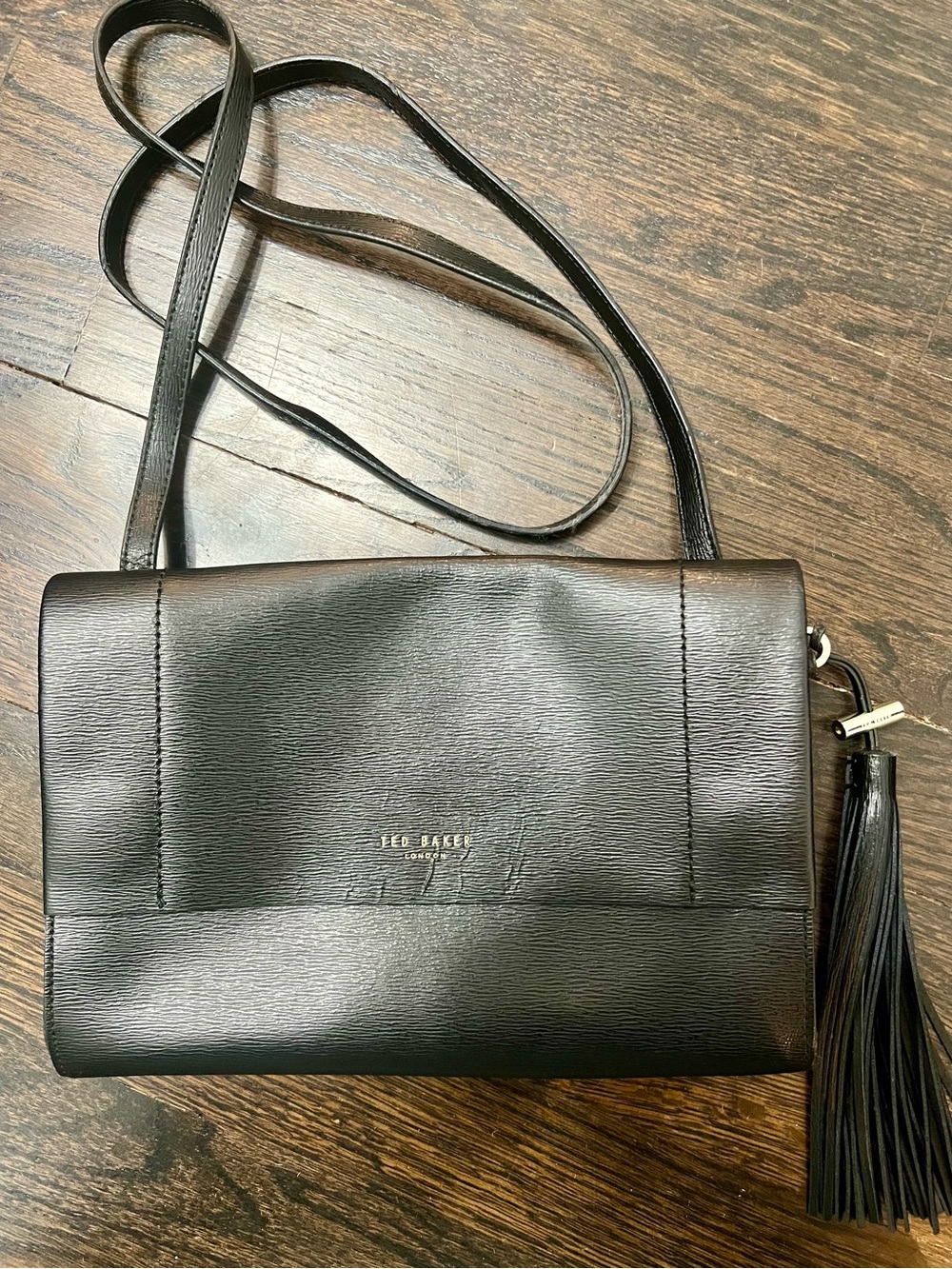 Ted Baker Black Leather Crossbody with Tassel Charm Shoulder Bag